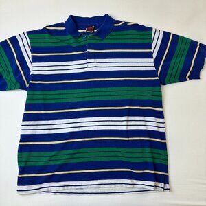 Black Lacquer Polo Shirt Mens 2XL Blue Green Yellow Striped Short Sleeve Casual